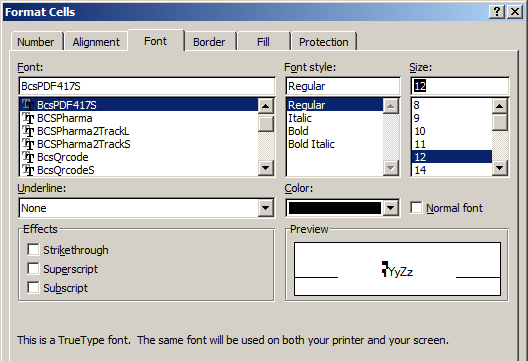 PDF417 typeface excel PDF417 typeface excel